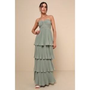 Lulus Women Seriously Sensational Strapless Tiered Maxi Dress Green Large